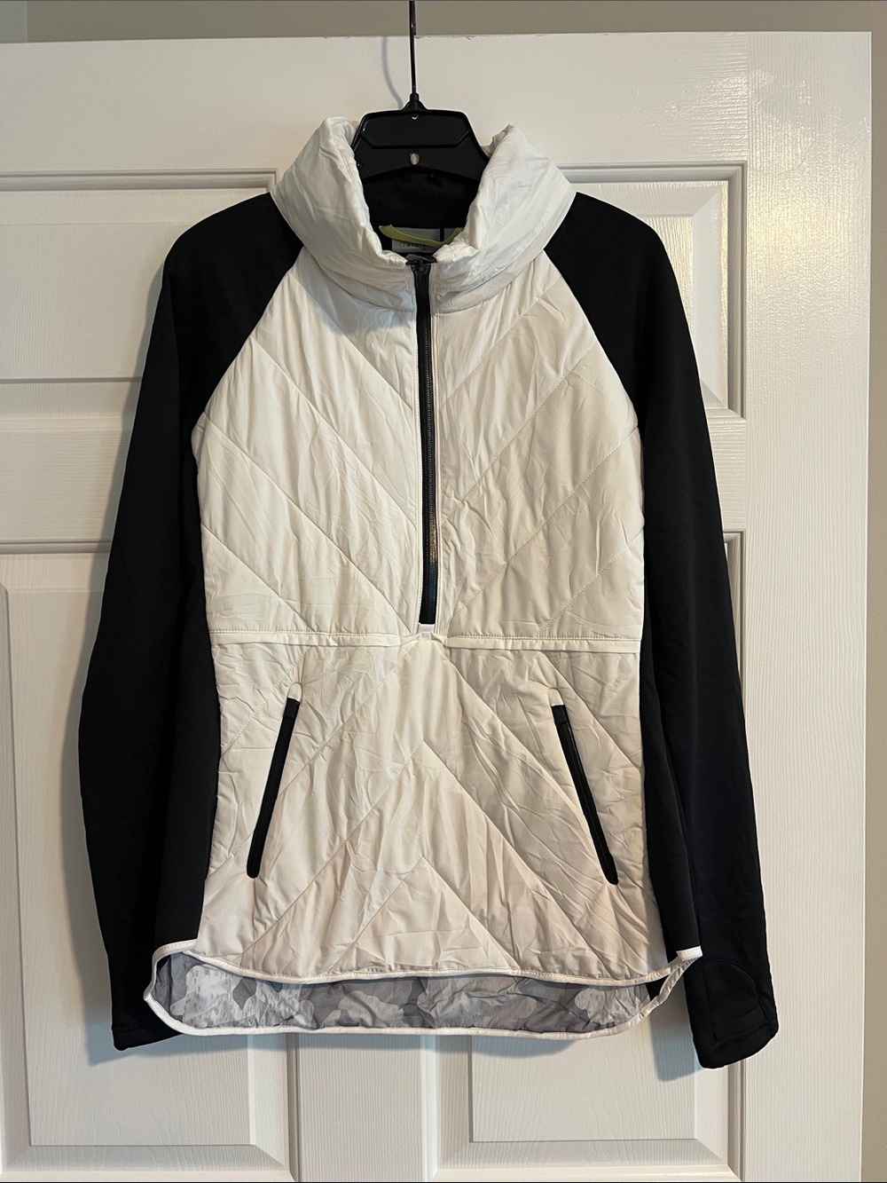 Athleta White and Black Quilted Half-Zip Pullover